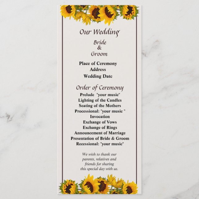 Programa de matrimonio de Sunflowers (Anverso)