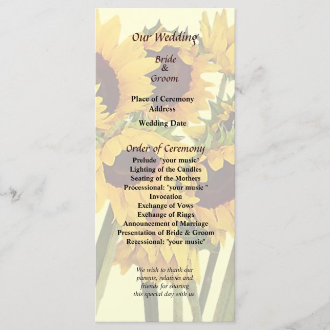 Programa de matrimonio de Sunflowers (Anverso)