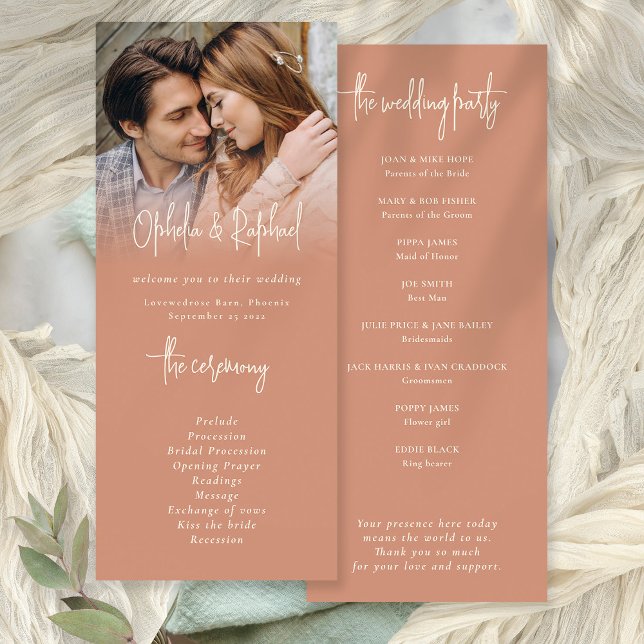Programa de matrimonio de Terracota por superposic (Front and back view)