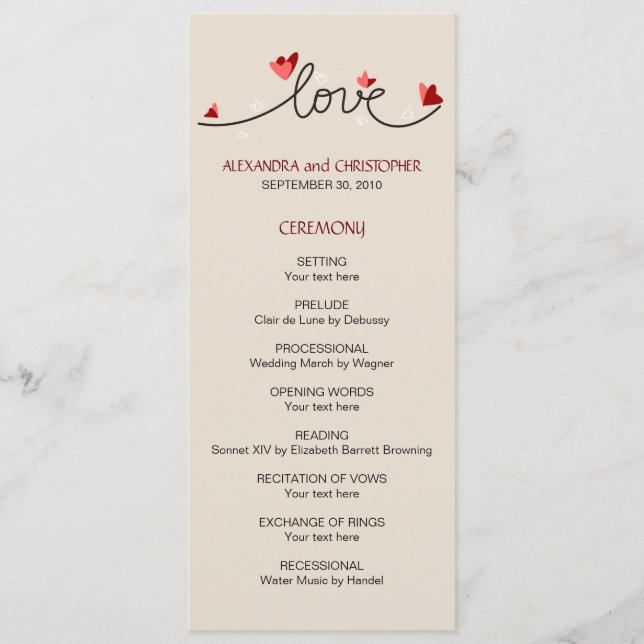 Programa de matrimonio de texto simple y elegante (Anverso)