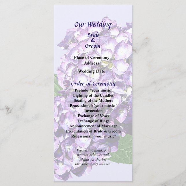 Programa de matrimonio de tres clubes de hidrangea (Anverso)