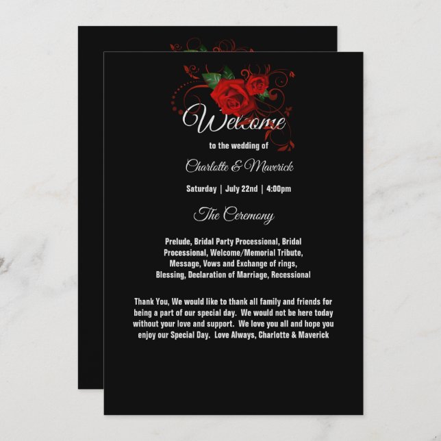 Programa de Matrimonio de Tuxedo y Silueta de Novi (Anverso / Reverso)