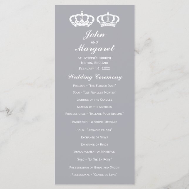 Programa de matrimonio Dove Gray Royal Couple (Anverso)