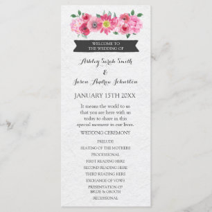 Programa de matrimonio floral de acuarela rosada r
