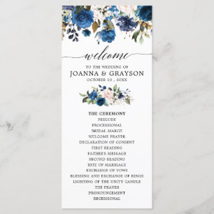 Programa de matrimonio floral de color azul marino