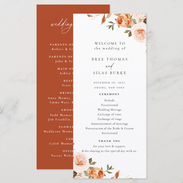 Programa de matrimonio floral de otoño (Anverso / Reverso)