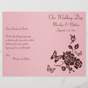Programa de matrimonio floral rosa y marrón de Rub