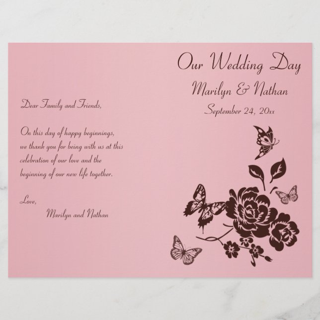 Programa de matrimonio floral rosa y marrón de Rub (Anverso)