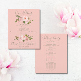 Programa de matrimonio floral verde rosado y sabio