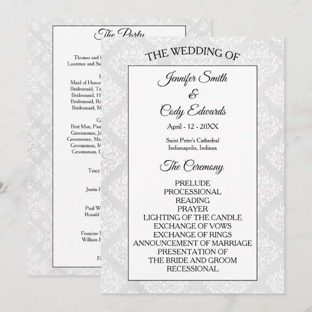 Programa de matrimonio formal elegante de Damask (Anverso / Reverso)