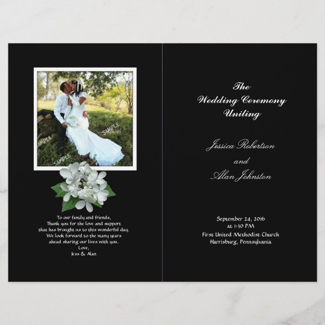 Programa de matrimonio fotográfico blanco y negro  (Anverso)