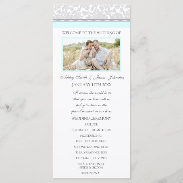 Programa de matrimonio fotográfico Sky Blue Gray D (Anverso)