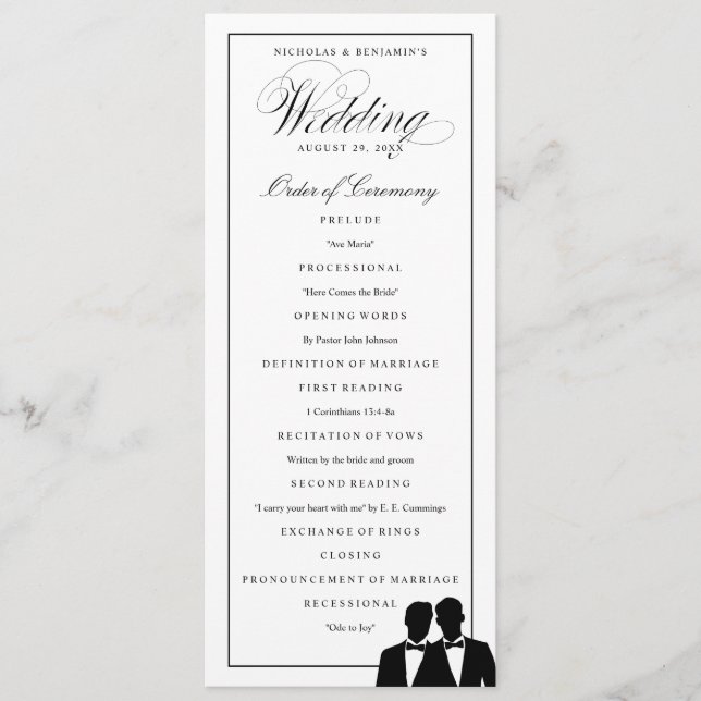 Programa de matrimonio gay de dos grooms Bow Tie (Anverso)