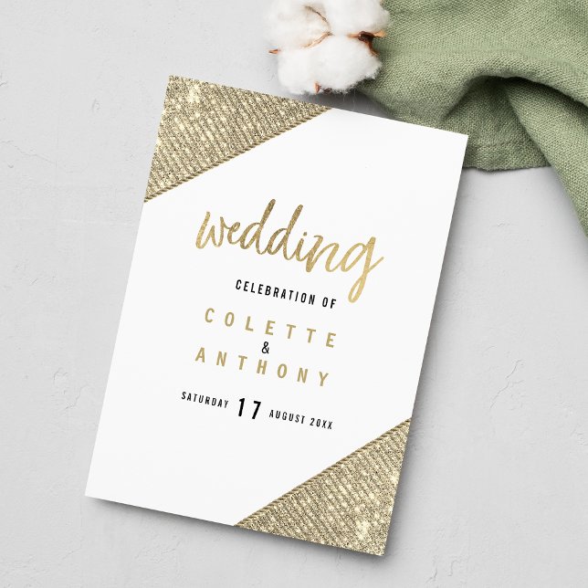 Programa de matrimonio geométrico de purpurina de  (Glam white gold glitter geometric Wedding Program )