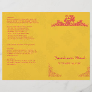 Programa de matrimonio hindú de azafrán y pavo rea