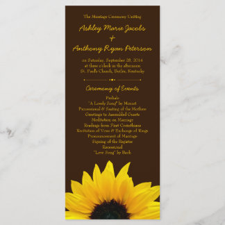 Programa de matrimonio marrón de flor de girasol a