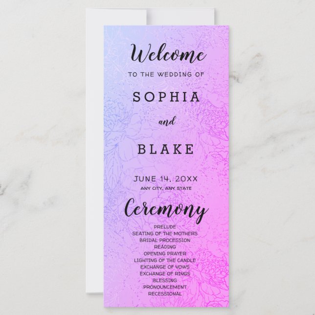 Programa de Matrimonio Metálico Morado y Floral (Anverso)