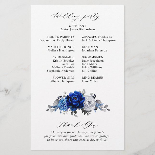 Programa de matrimonio metálico Royal Blue White S (Reverso)