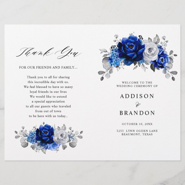 Programa de matrimonio metálico Royal Blue White S (Anverso)