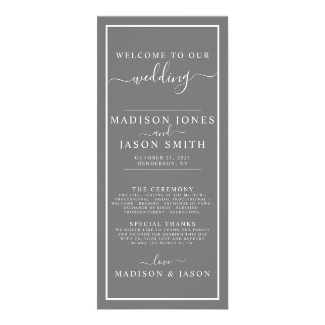 Programa de matrimonio Minimalista gris y blanco (Frente)