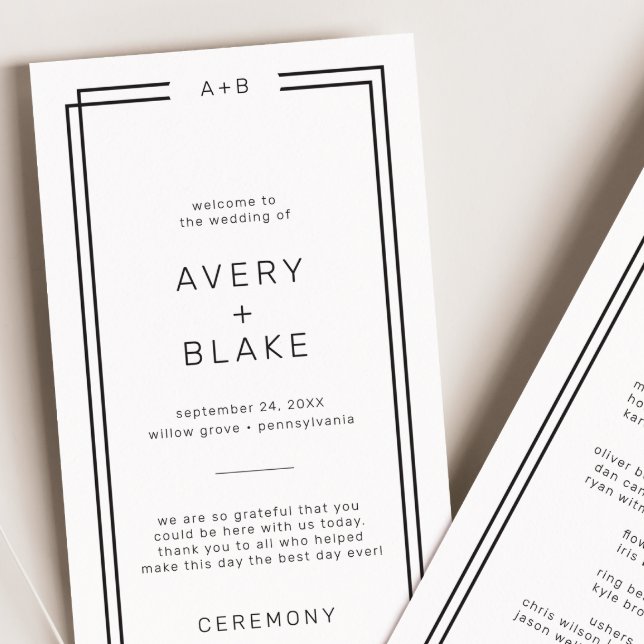 Programa de matrimonio Minimalista moderno / AVERY (Modern Minimalist Wedding Program / AVERY)
