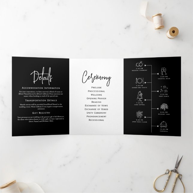 Programa de matrimonio mínimo Elegante blanco y ne (Interior)