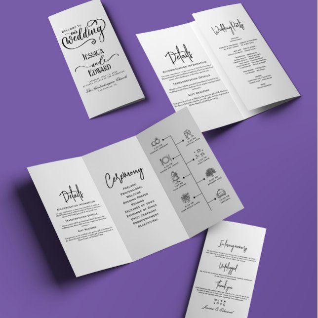 Programa de matrimonio mínimo Elegante blanco y ne (Subido por el creador)