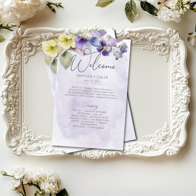 Programa de matrimonio moderno con flores moradas  (Subido por el creador)