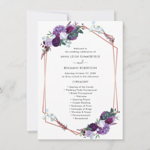 Programa de matrimonio moderno con flores moradas