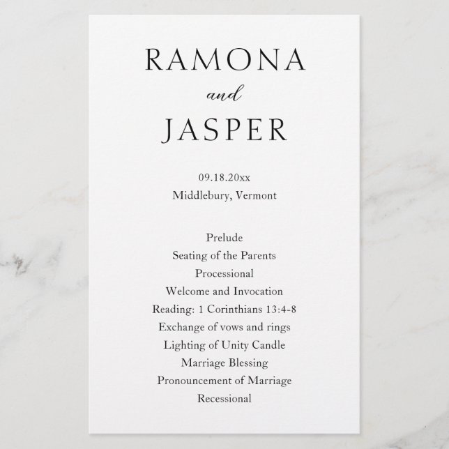 Programa de matrimonio moderno simple en negrita y (Frente)