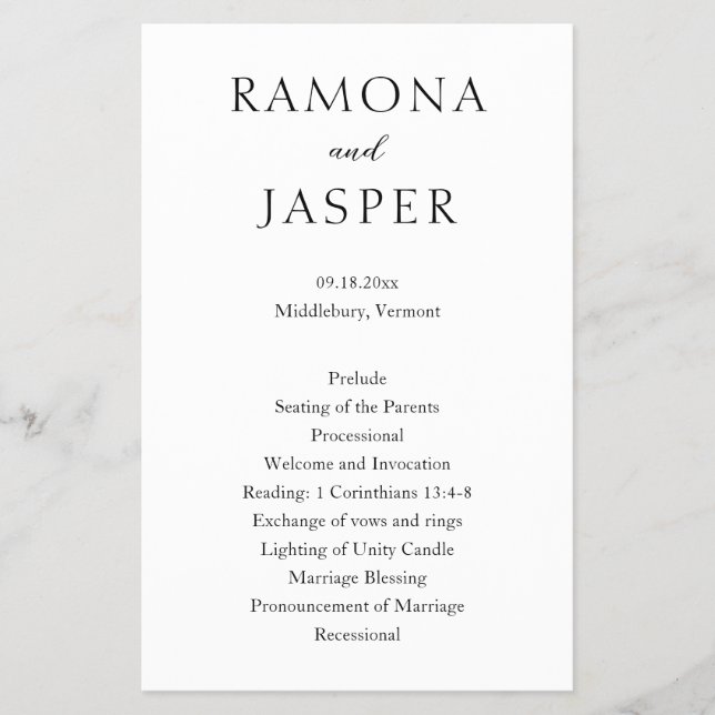 Programa de matrimonio moderno simple en negrita y (Frente)