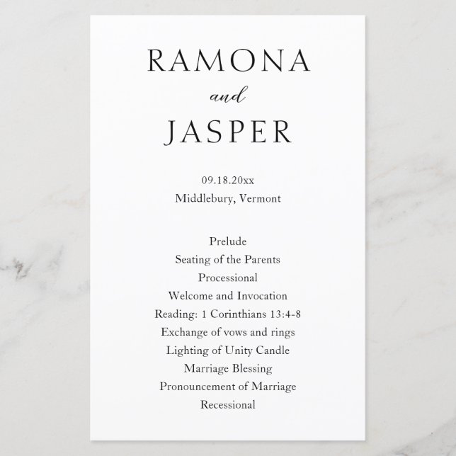 Programa de matrimonio moderno simple en negrita y (Anverso)