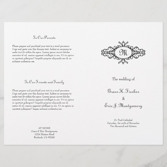 Programa de matrimonio monocasco de marco barroco (Anverso)