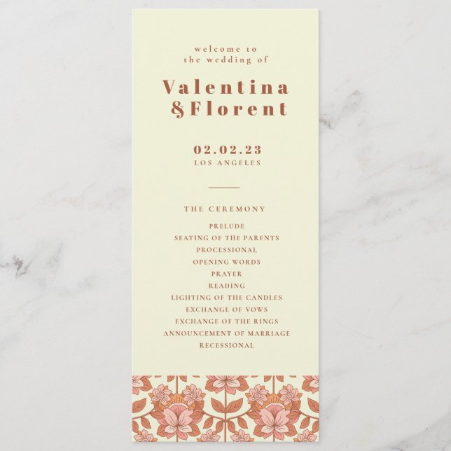 Programa de matrimonio Naranja inspirado en retro  (Anverso)