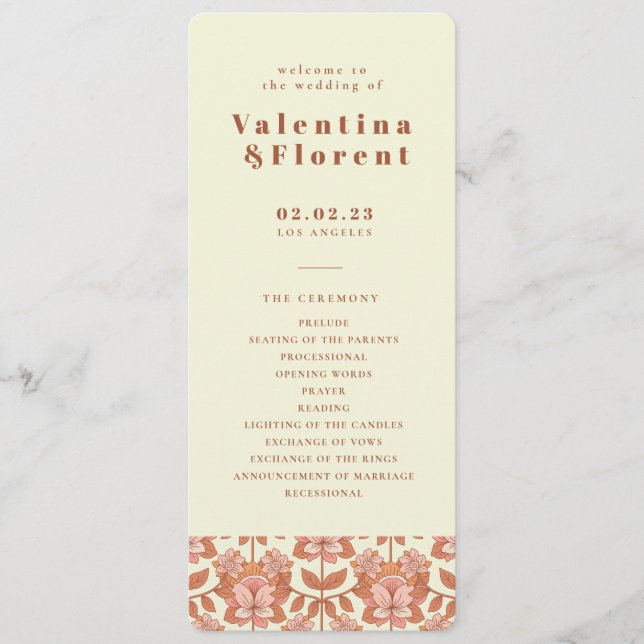 Programa de matrimonio Naranja inspirado en retro  (Anverso)