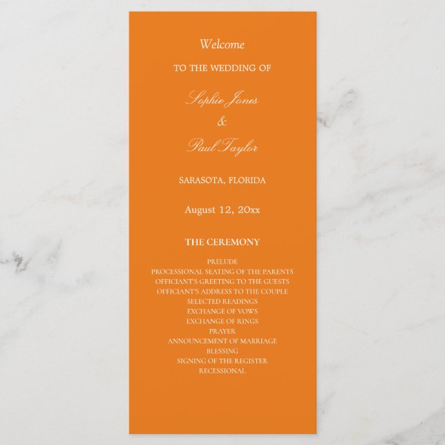 Programa de matrimonio Naranja vibrante (Anverso)