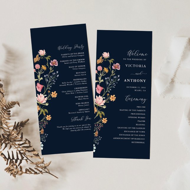Programa de matrimonio Navy Blue Wildflowers (Subido por el creador)