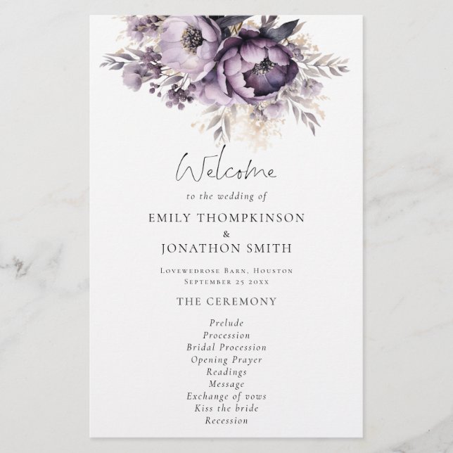 Programa de matrimonio PAPER Lilac Purple Florals (Frente)