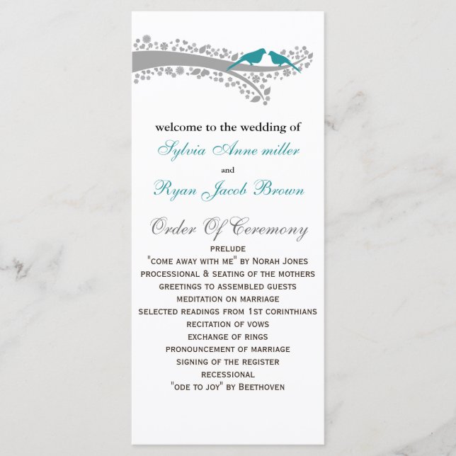 programa de matrimonio para los pájaros amorosos a (Anverso)