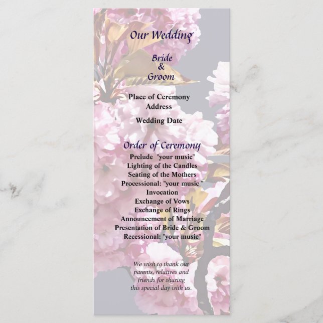 Programa de matrimonio para ramas de flores de cer (Anverso)