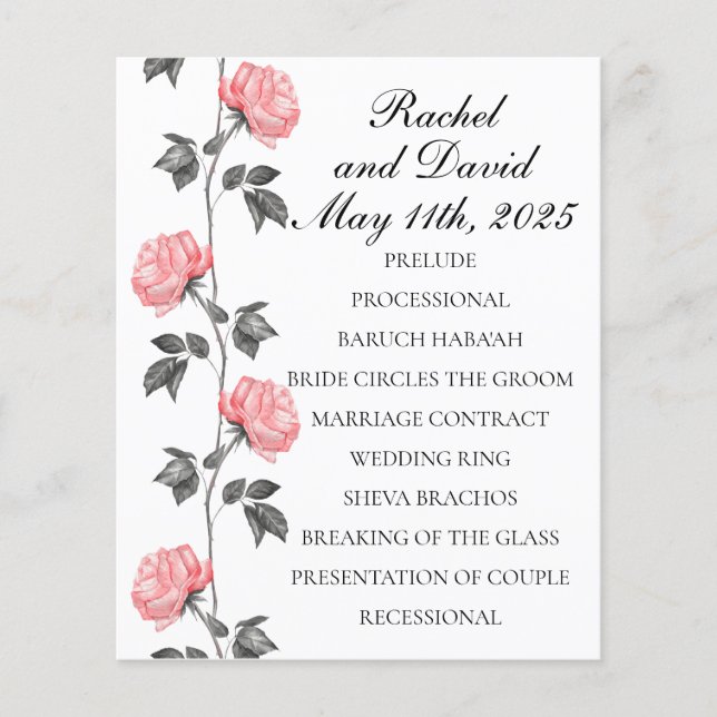 Programa de matrimonio para Rosas de fondo de escr (Anverso)