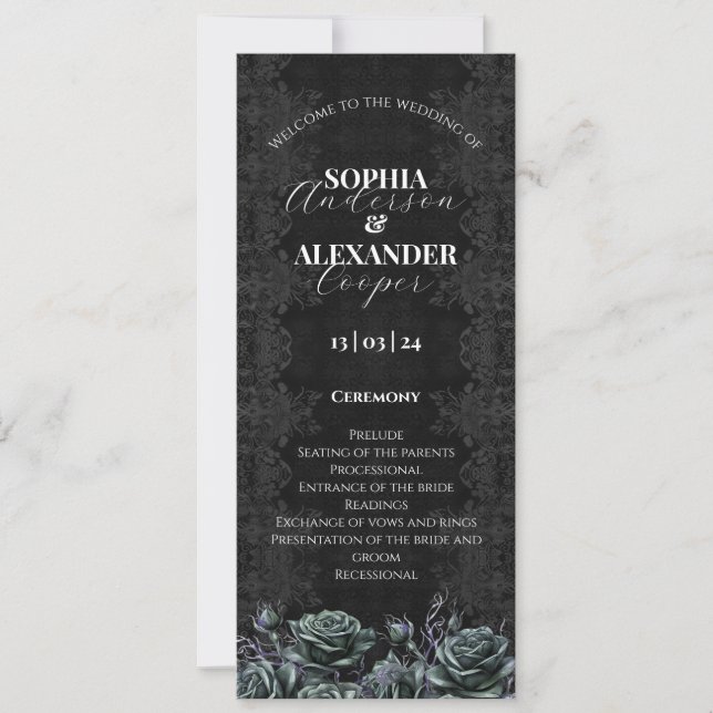 Programa de matrimonio para Rosas florales góticos (Anverso)