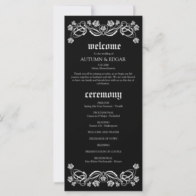 Programa de matrimonio para Rosas góticos (Anverso)