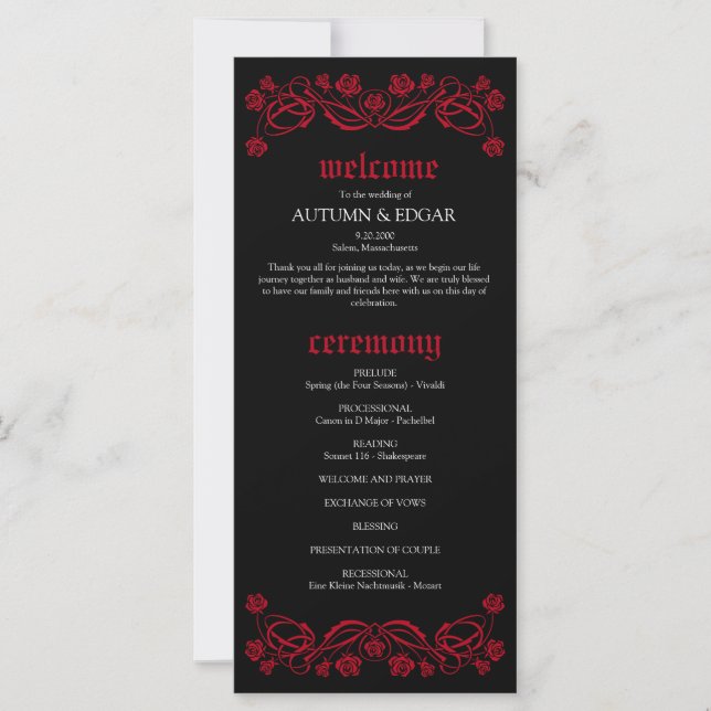 Programa de matrimonio para Rosas góticos (Anverso)