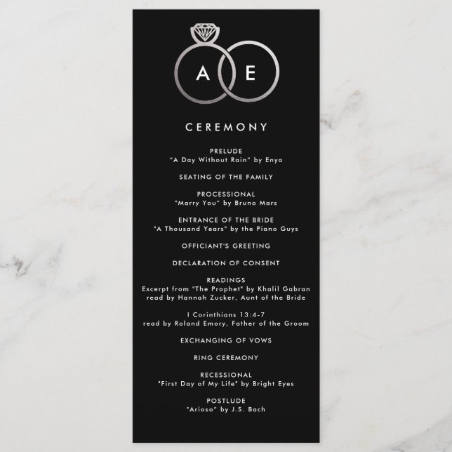 Programa de matrimonio personalizado de anillo pla (Anverso)