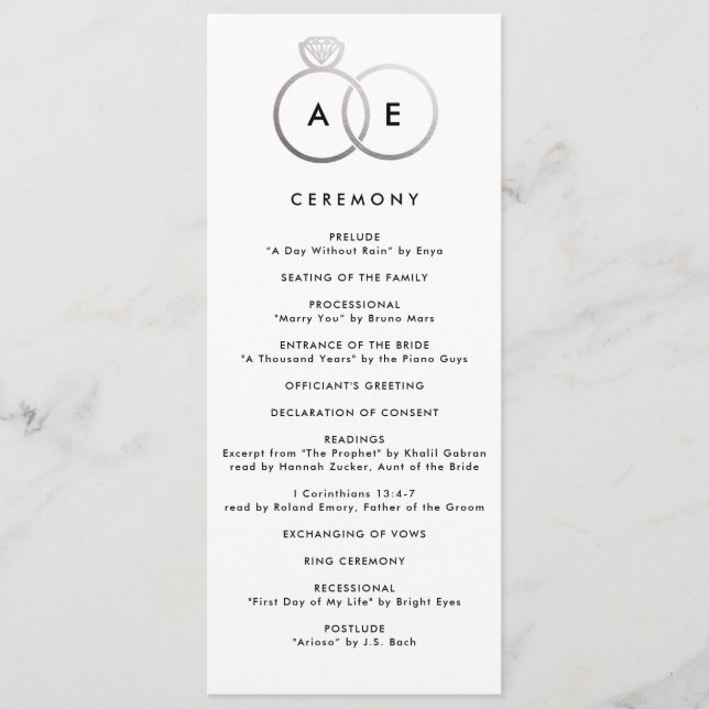 Programa de matrimonio personalizado de anillo pla (Anverso)