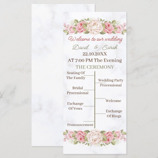 Programa de matrimonio personalizado de flores Ros (Anverso / Reverso)