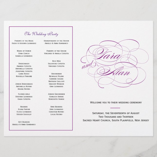 Programa de matrimonio personalizado - Púrpura (Anverso)