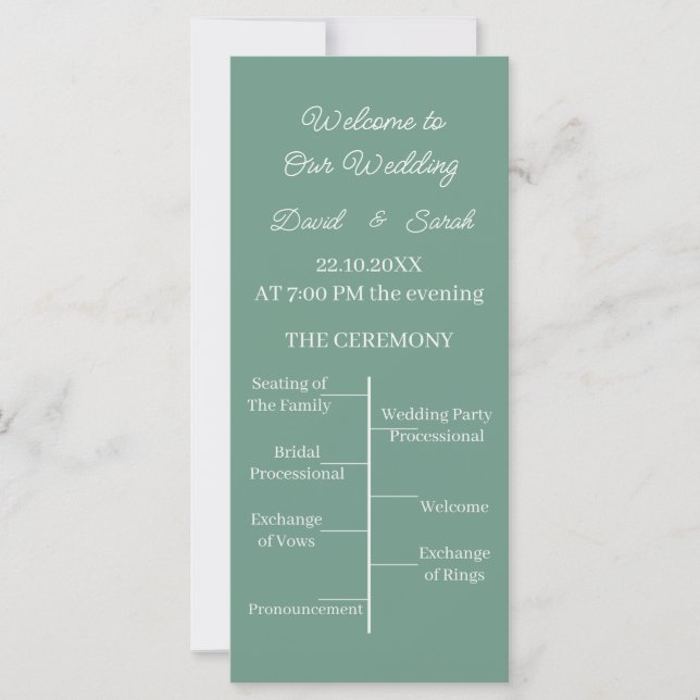 Programa de matrimonio personalizado verde simple (Anverso)
