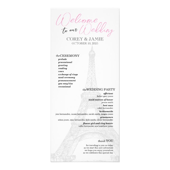 Programa de matrimonio Pink Paris Passport (Frente)